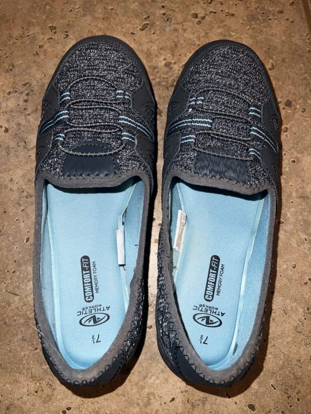 Athletic Works Gray Blue Memory Foam Slip On Shoes